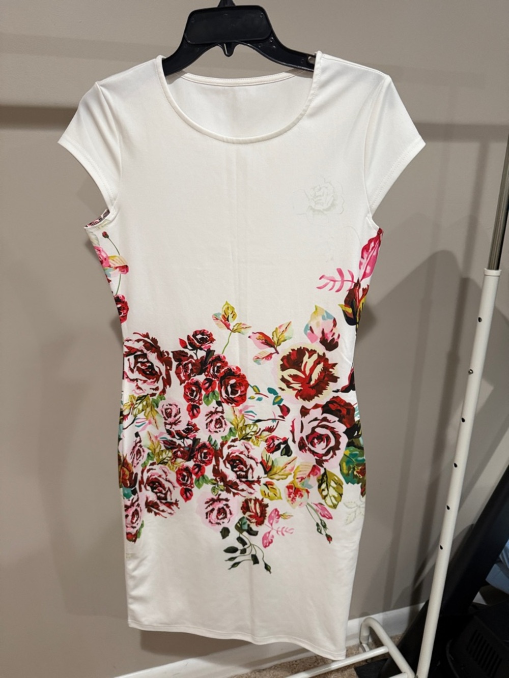 Floral Print Cap Sleeve White Dress
